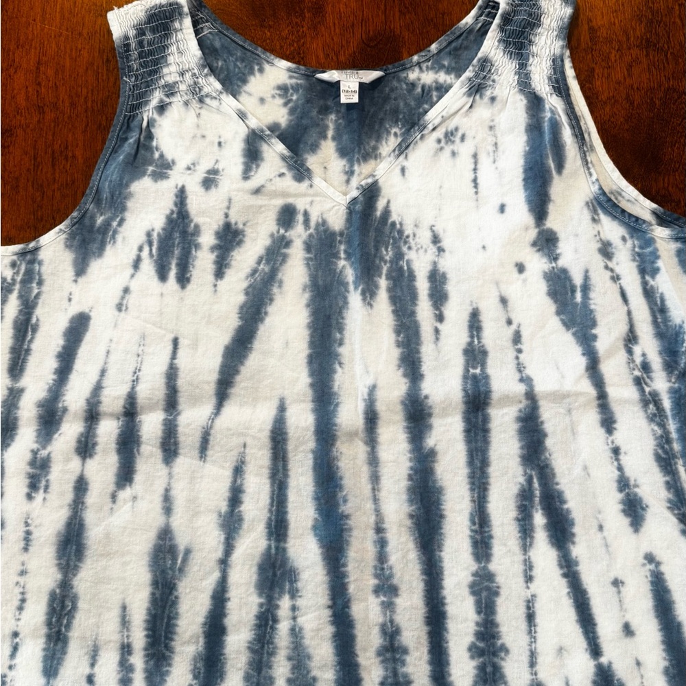 Tie-Dye Sleeveless Top - Blue and White Tank Top